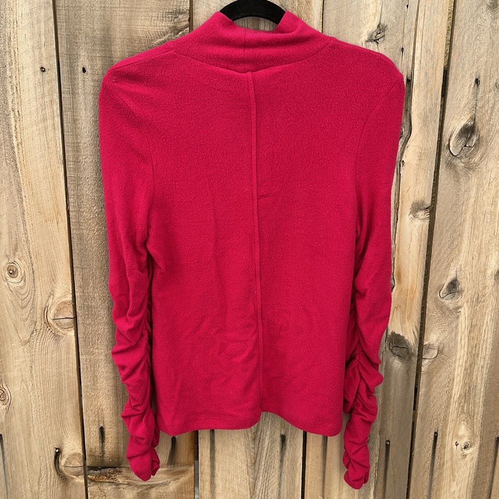 By Anthropologie Ruched-Sleeve Turtleneck Top in Raspberry size Small - Picture 8 of 9